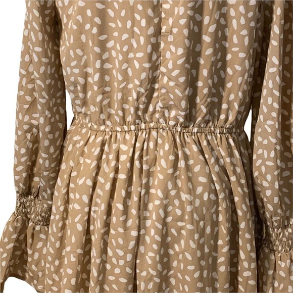 Mainstrip High Neck Ruffled Long Sleeve Beige White Polka Dot Dress Size Large - Picture 8 of 10